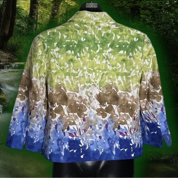 🔥 COLDWATER Creek 100% Cotton Painted Floral Ombre Blazer Jacket Women's sz 4 - Picture 8 of 16